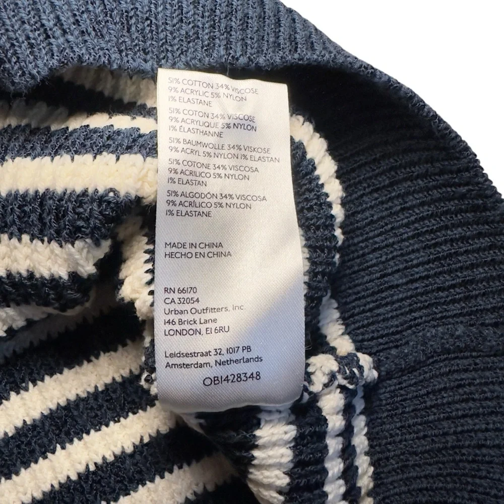 Maeve Anthropologie Women’s Navy/White Stripe Short Sleeve Fall Sweater Sz L